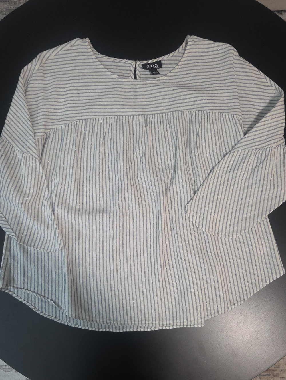 Ana Cream Blouse with Thin Blue Stripes